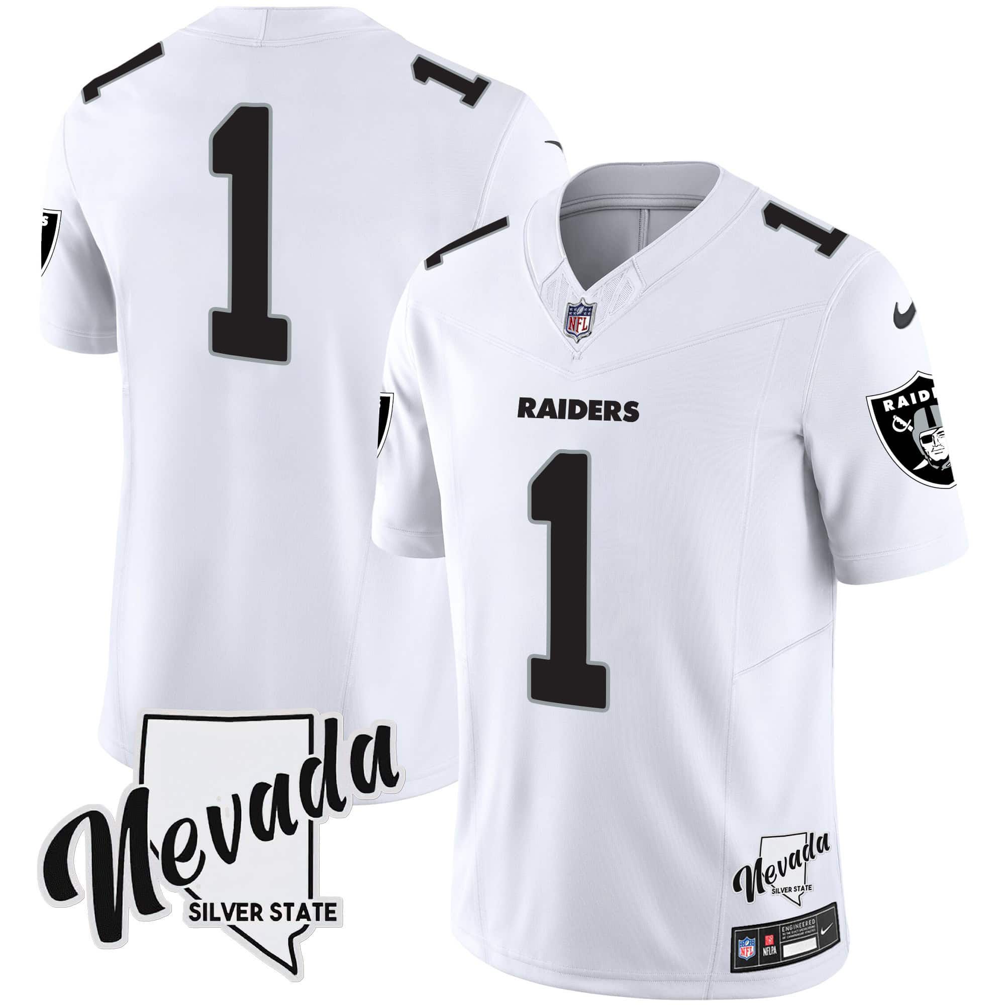 Men Oakland Raiders #1 No Name White 2024 Nike Nevada Silver State Patch Vapor NFL Jersey->indianapolis colts->NFL Jersey